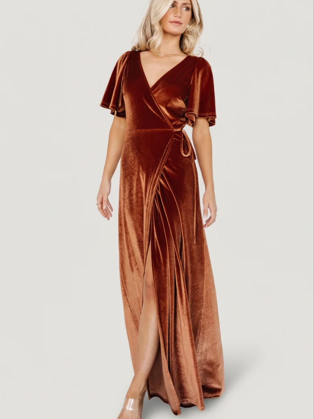 Baltic Born Meghan Velvet Wrap Maxi Dress in Color Spice Size Small